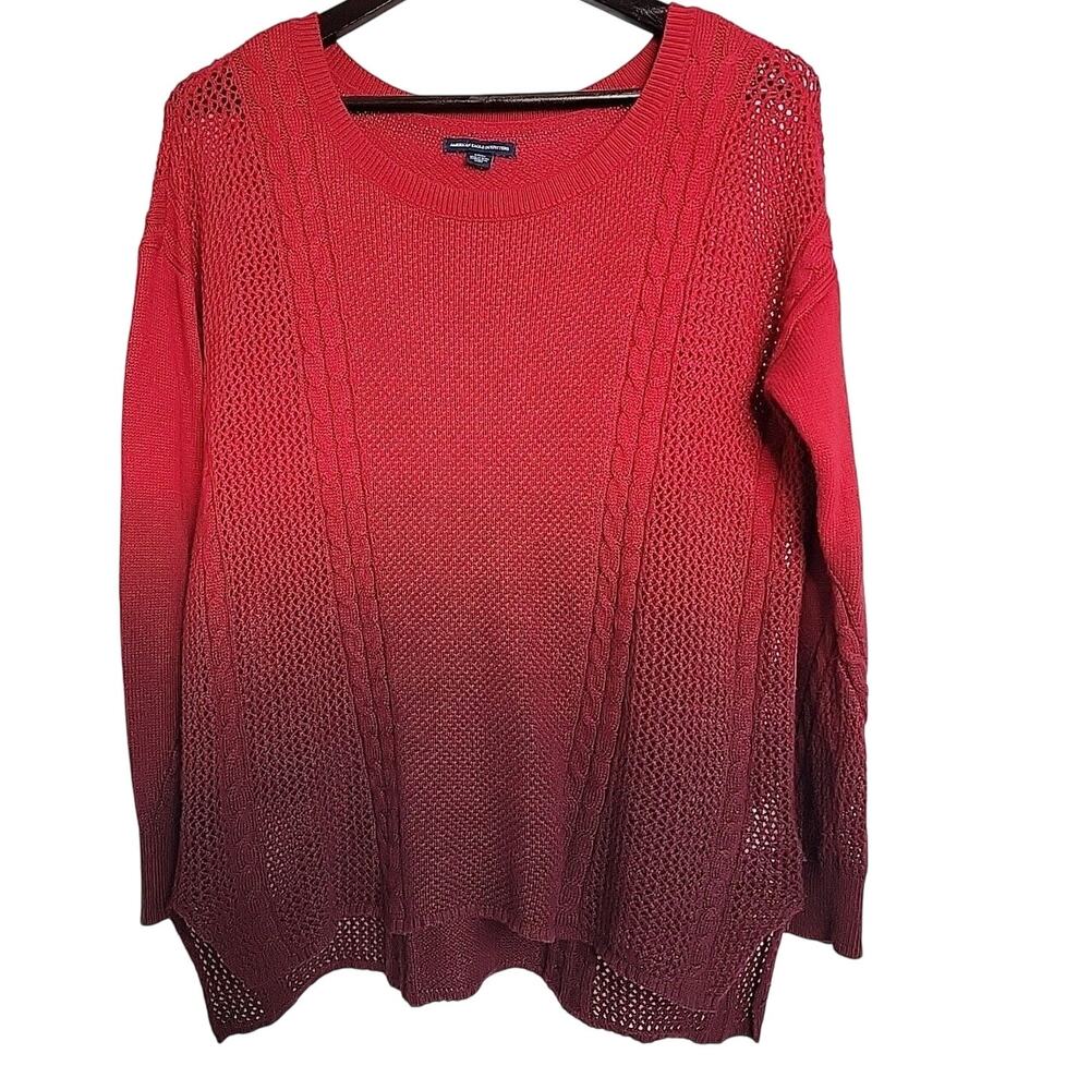American‎ Eagle Womens Small Red Burgundy Ombre Open Knit Pullover Tunic Sweater